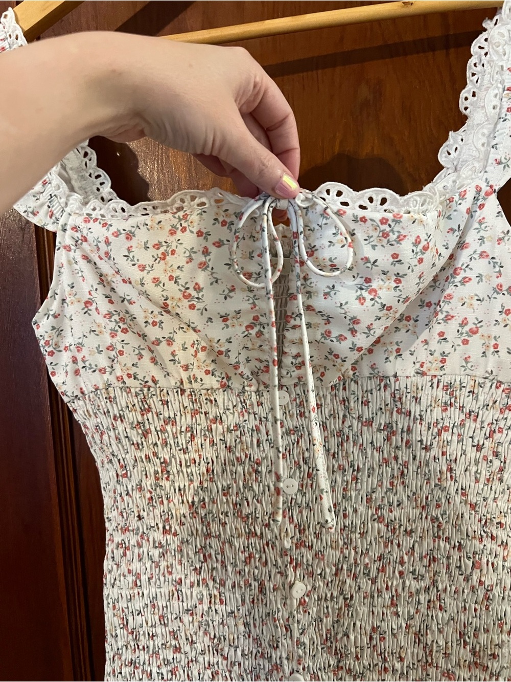 O. Vianca Romantic Floral Smocked Mini Dress Coquette Size Large - Picture 3 of 10